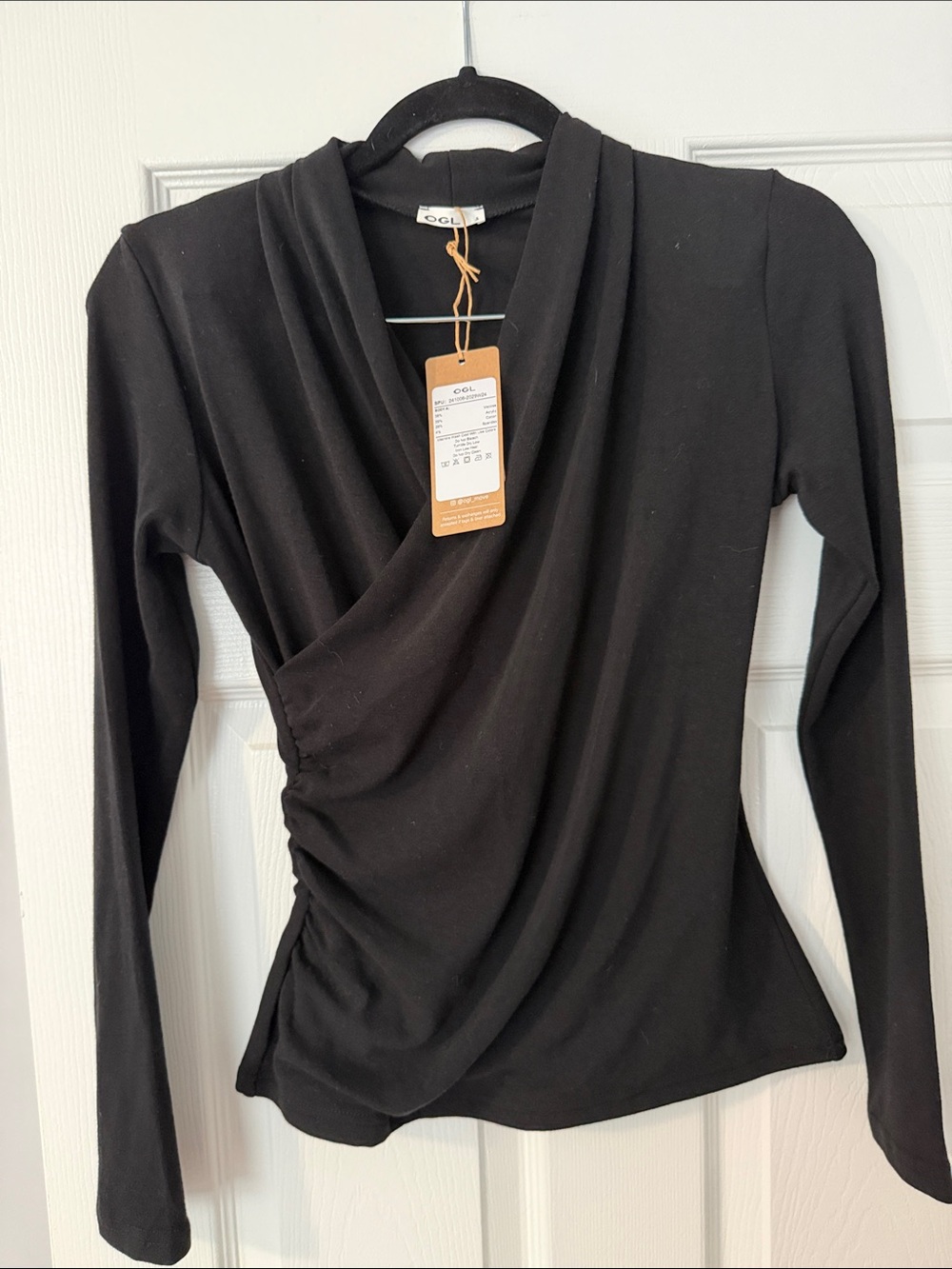 OGL Black Draped Crossover Long-Sleeve Top
